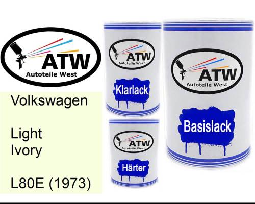 Volkswagen, Light Ivory, L80E (1973): 500ml Lackdose + 500ml Klarlack + 250ml Härter - Set, von ATW Autoteile West.